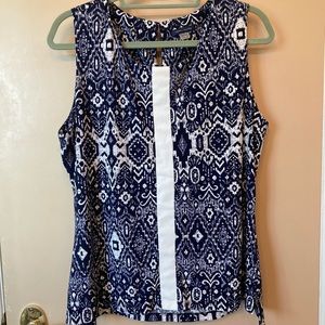 Blue and White sleeveless blouse